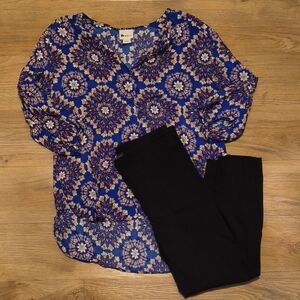 Daniel Rainn Blue and Purple Patterned Blouse